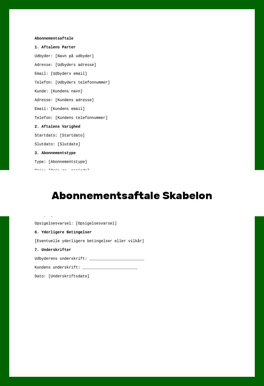 Abonnementsaftale Skabelon