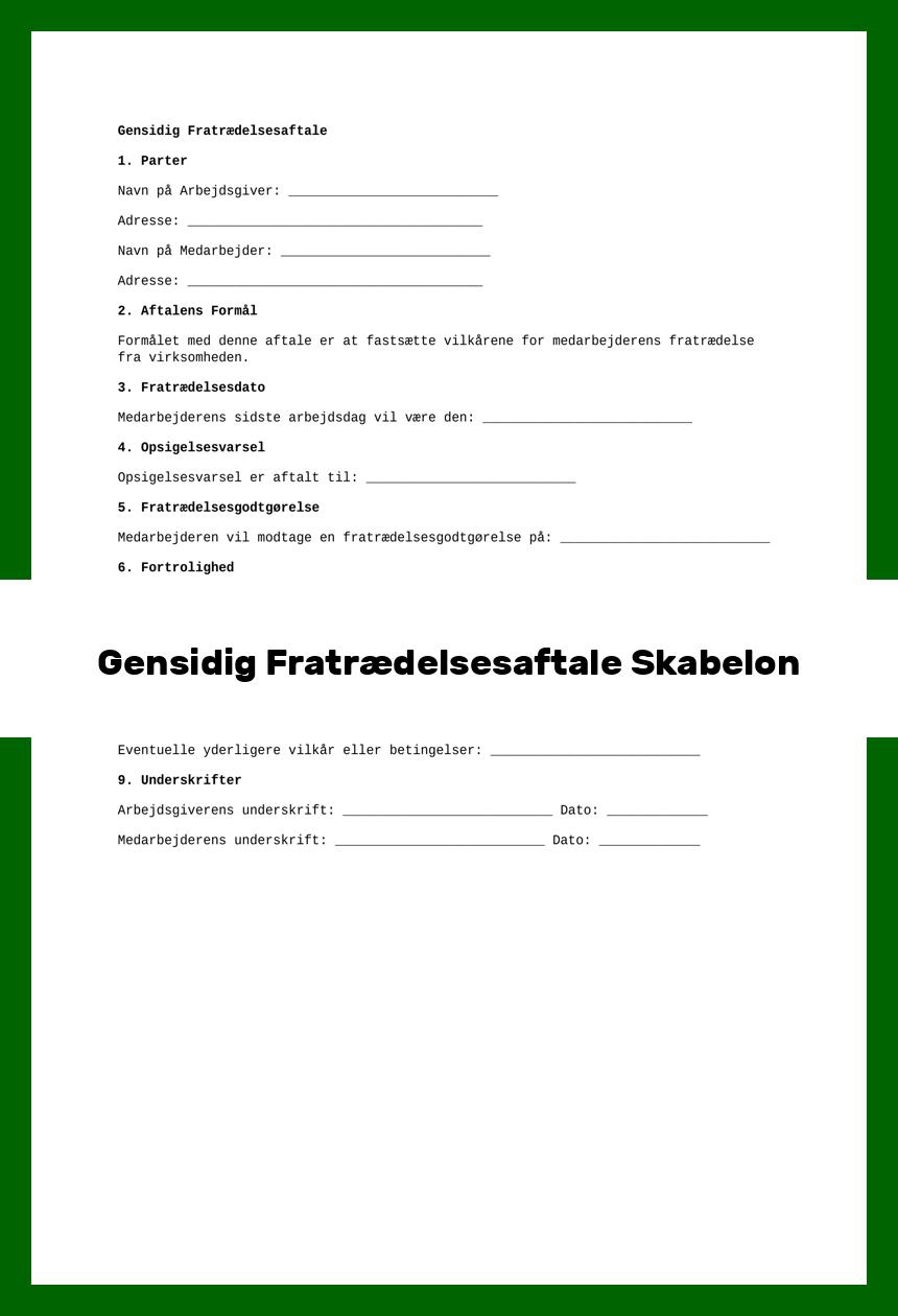 Gensidig Fratrædelsesaftale Skabelon