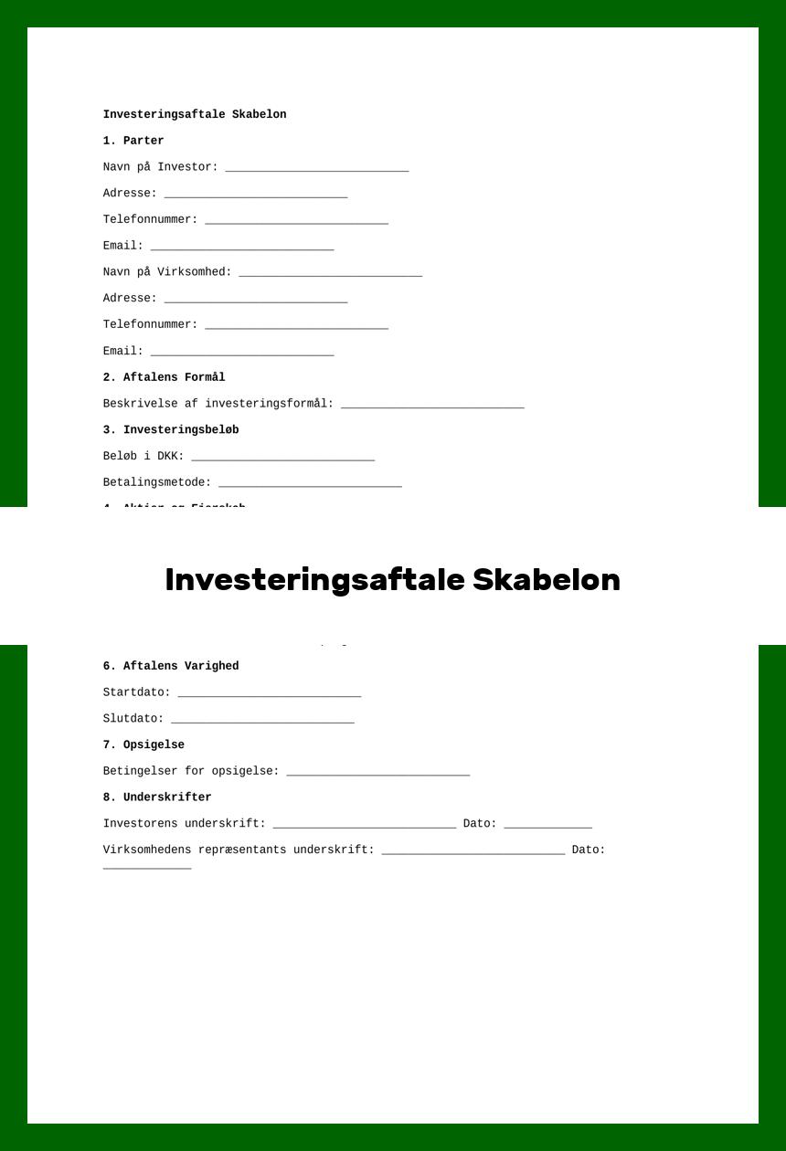Investeringsaftale Skabelon
