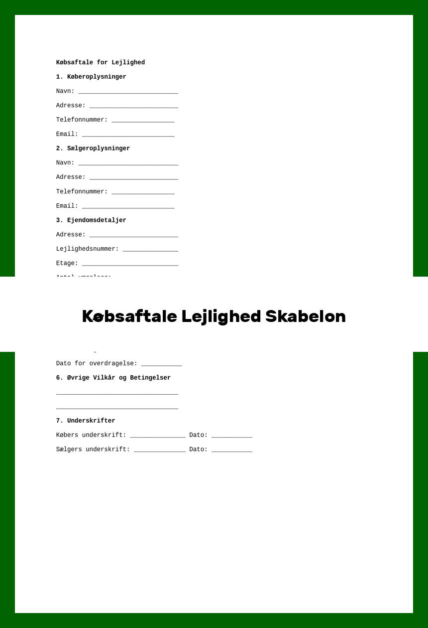 Købsaftale Lejlighed Skabelon