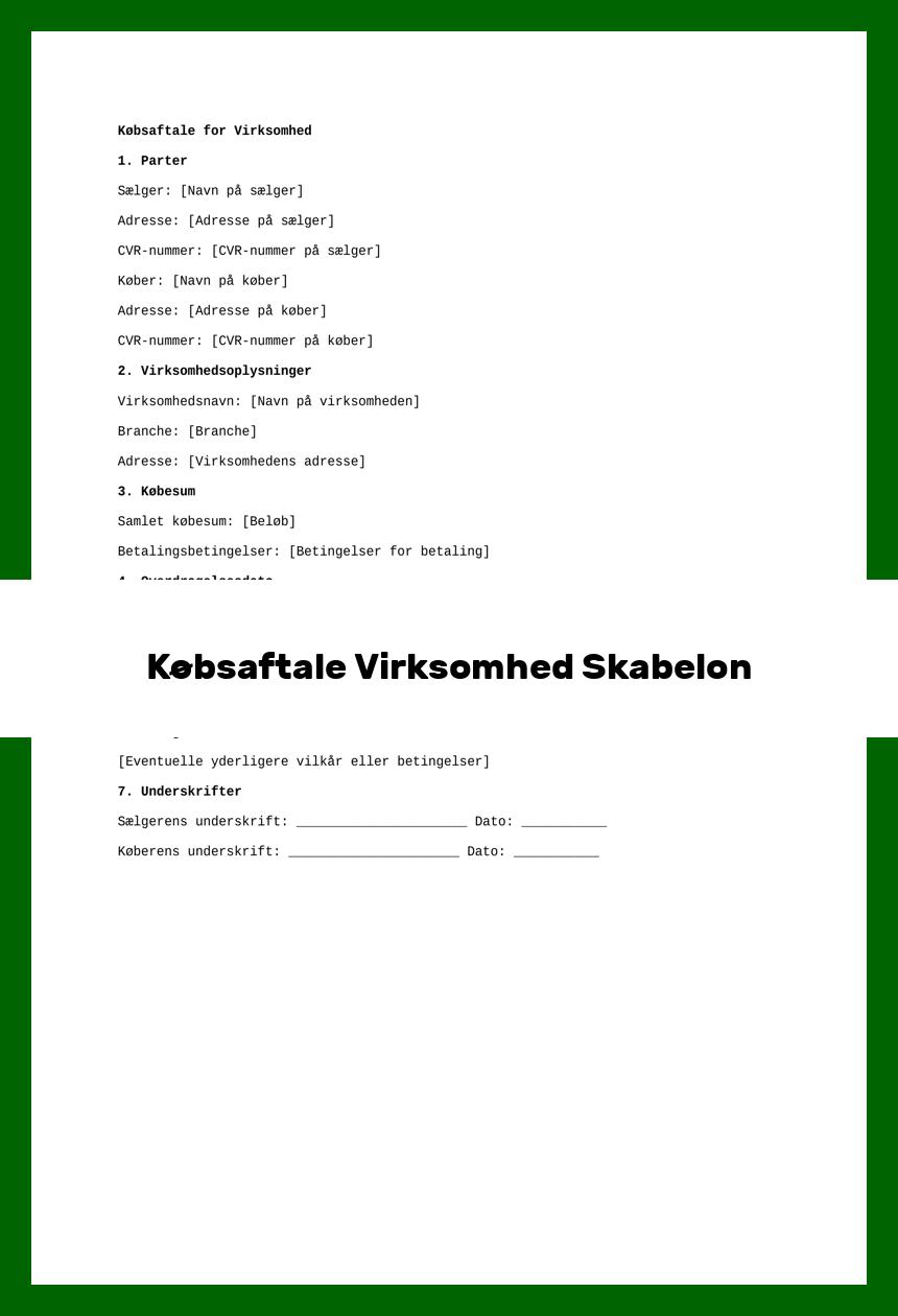 Købsaftale Virksomhed Skabelon