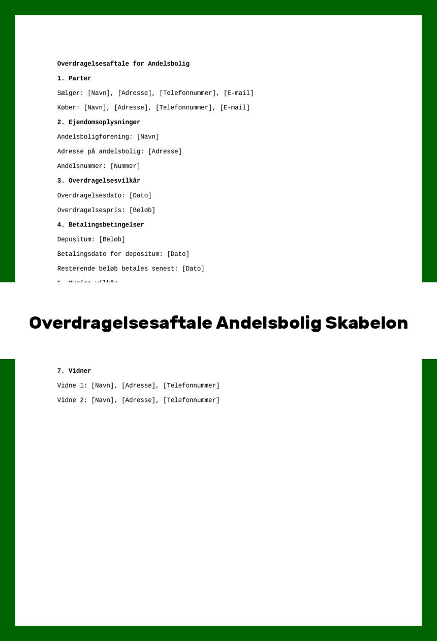 Overdragelsesaftale Andelsbolig Skabelon