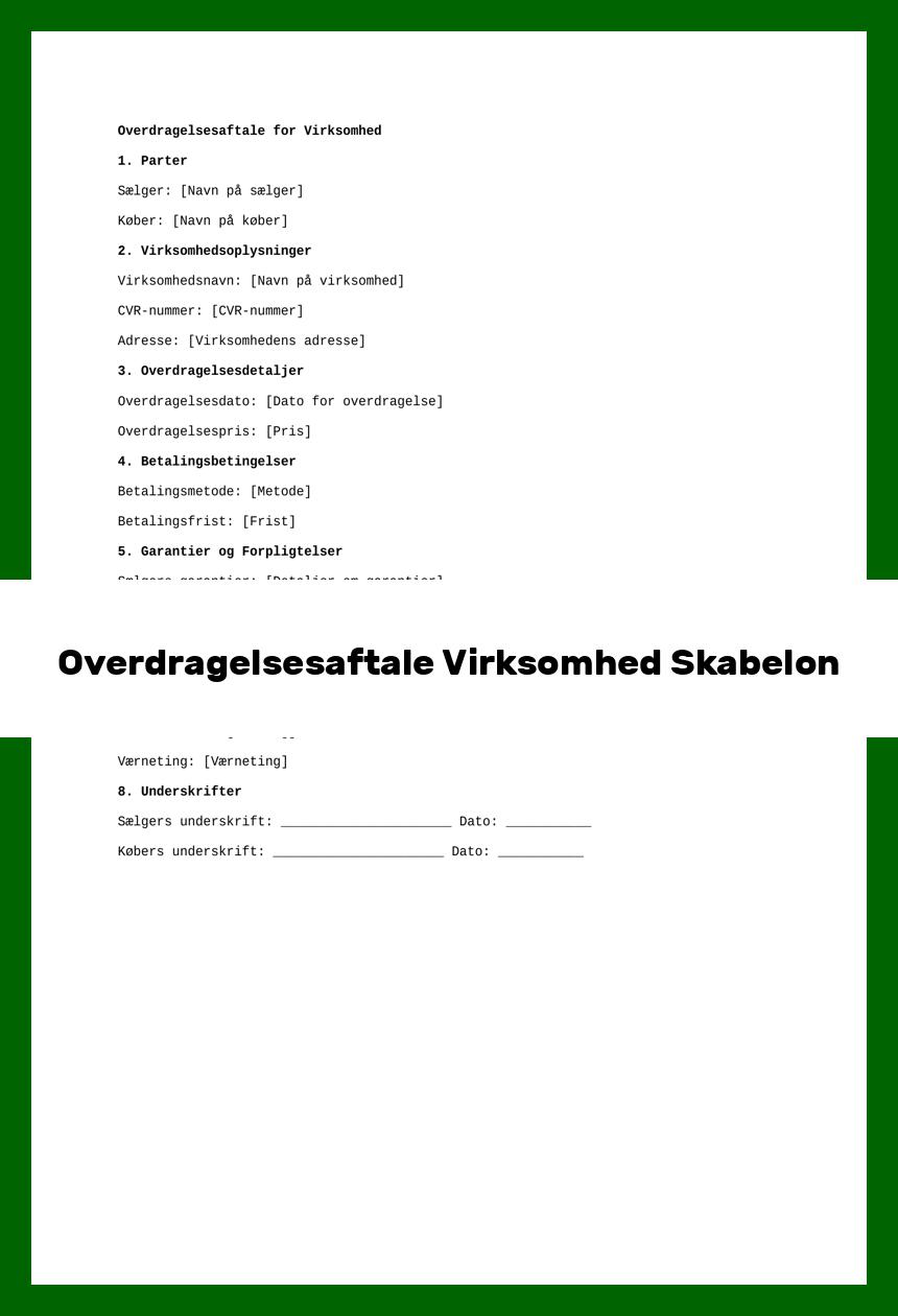 Overdragelsesaftale Virksomhed Skabelon